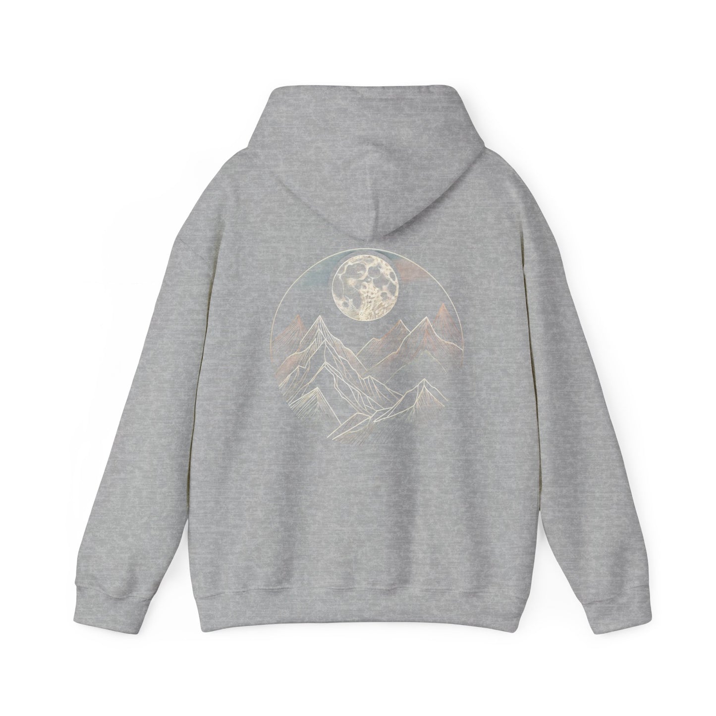 Mountain Moon Unisex Heavy Blend Hoodie, Cozy Pullover, Dreamy Sweatshirt, Perfect for Fall, Adventure Gifts, Unisex Style
