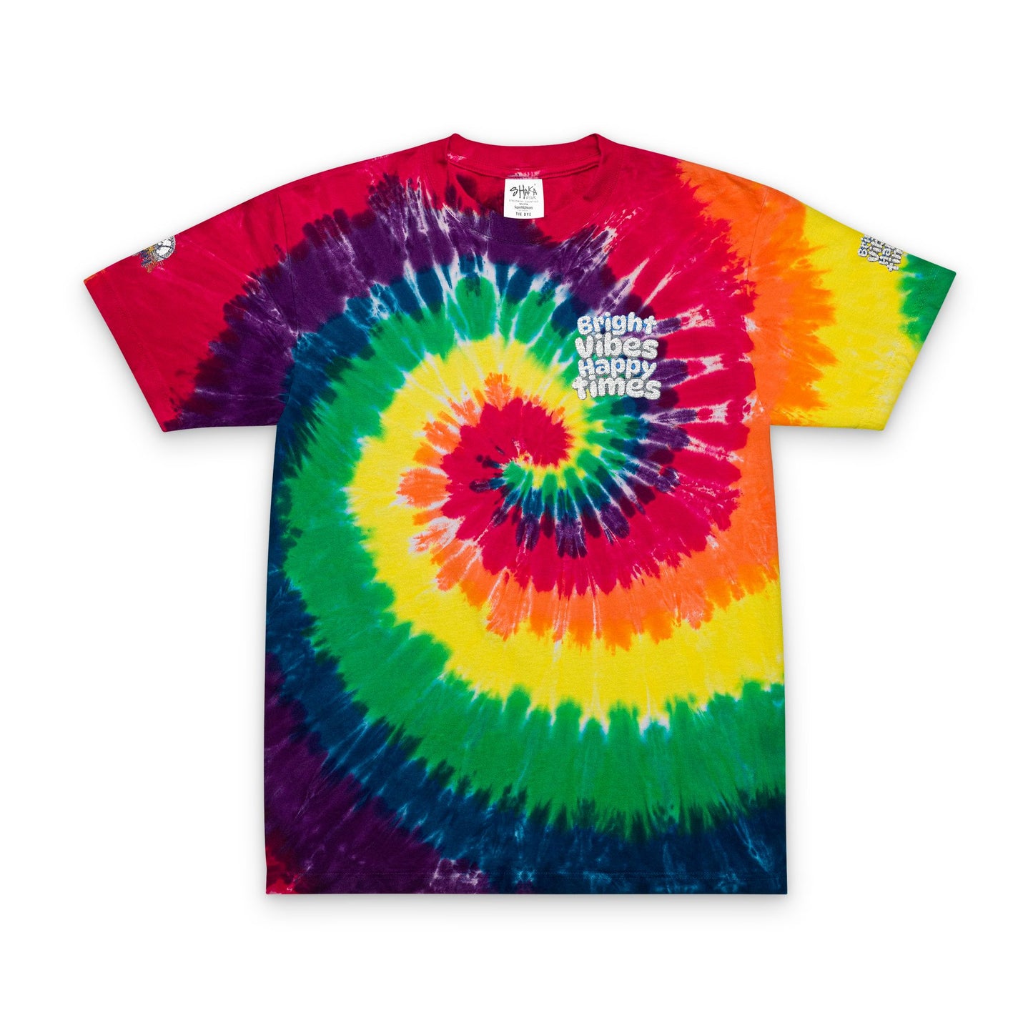 Tie-Dye T-Shirt, Oversized Positive Quote Shirt, Feel Good Bright Happy Vibes Unisex Tee, Embroidered