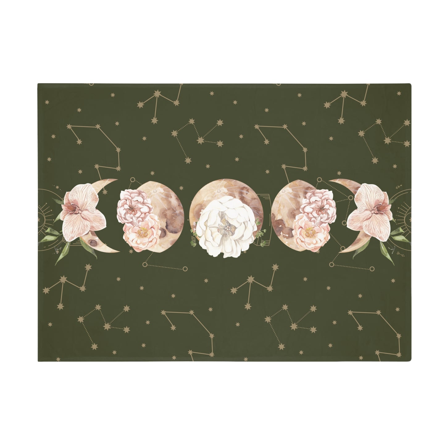 Celestial Floral Fleece Blanket, Cozy Throw for Astrology Lovers, Moon Phases Blanket, Boho Decor, Gift for Her