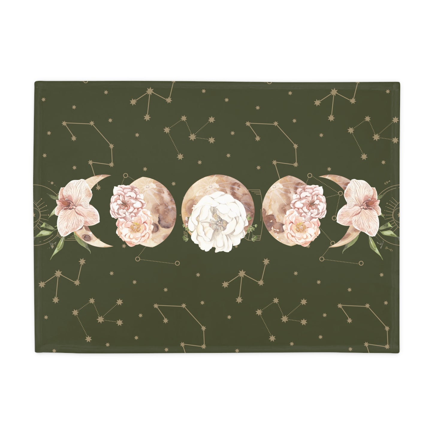 Celestial Floral Fleece Blanket, Cozy Throw for Astrology Lovers, Moon Phases Blanket, Boho Decor, Gift for Her