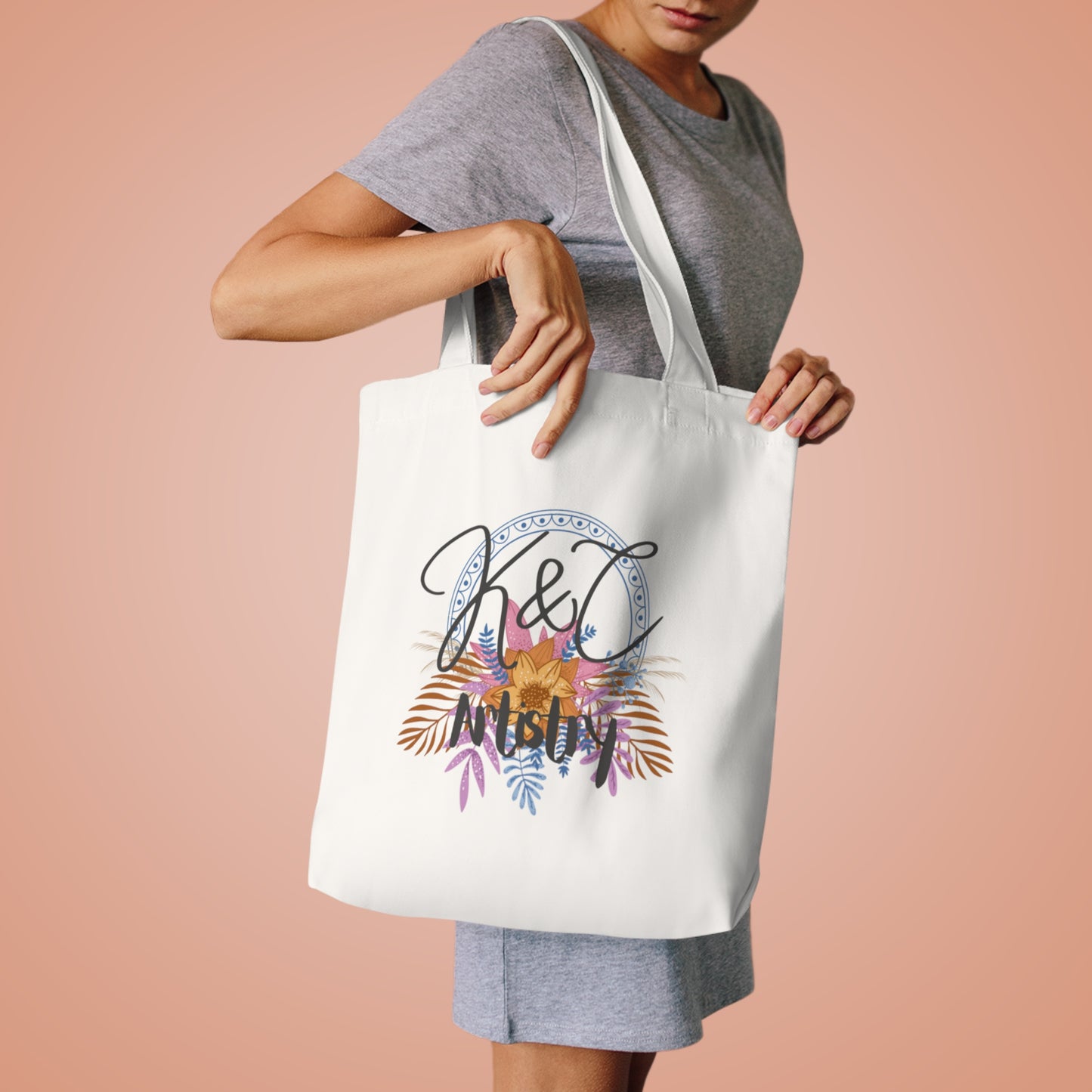 Floral Cotton Tote Bag - Stylish Eco-Friendly Reusable Bag for Shopping, Beach, Gifts, Travel, and Everyday Use