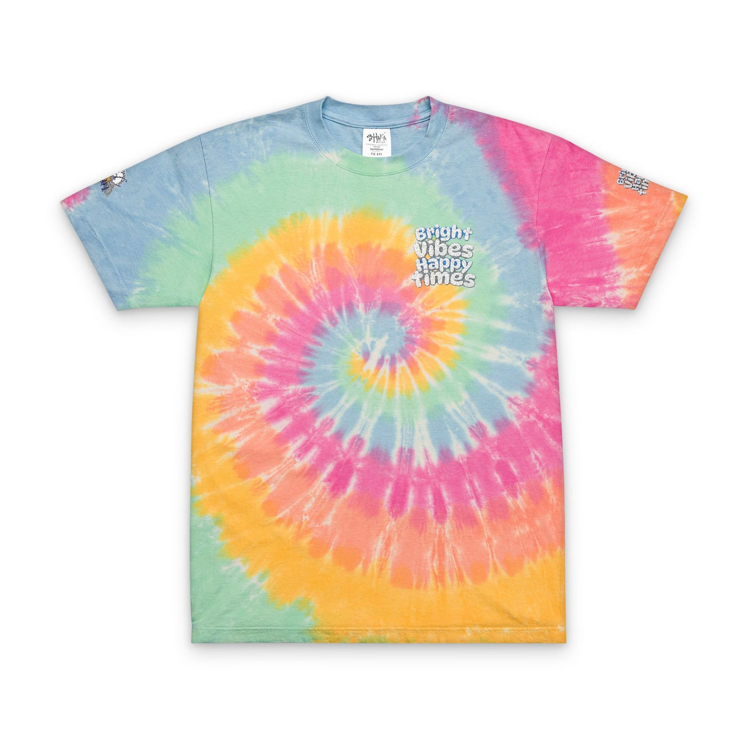 Tie-Dye T-Shirt, Oversized Positive Quote Shirt, Feel Good Bright Happy Vibes Unisex Tee, Embroidered