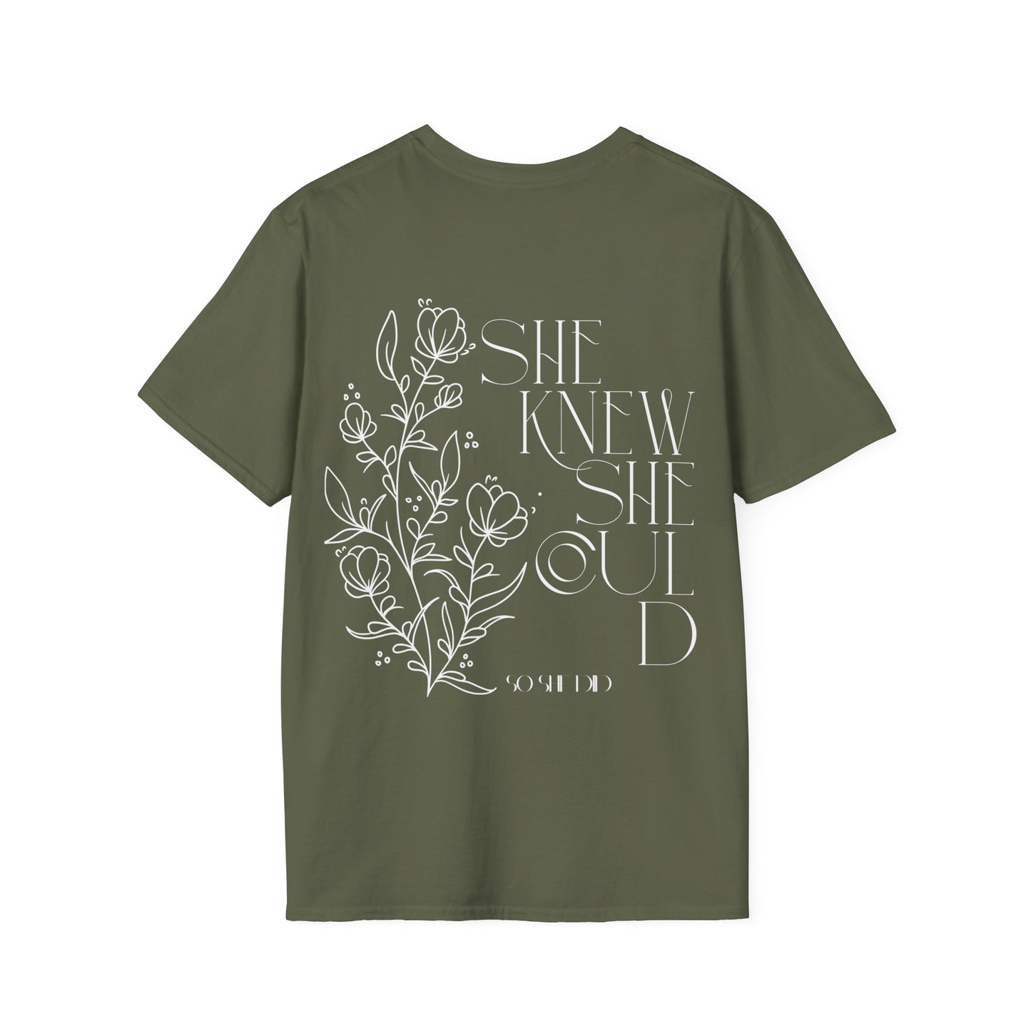 Empowering Floral T-Shirt - "She Knew She Could" Inspirational Tee, Motivational Gift for Women, Casual Wear, Self-Love Shirt, Positive