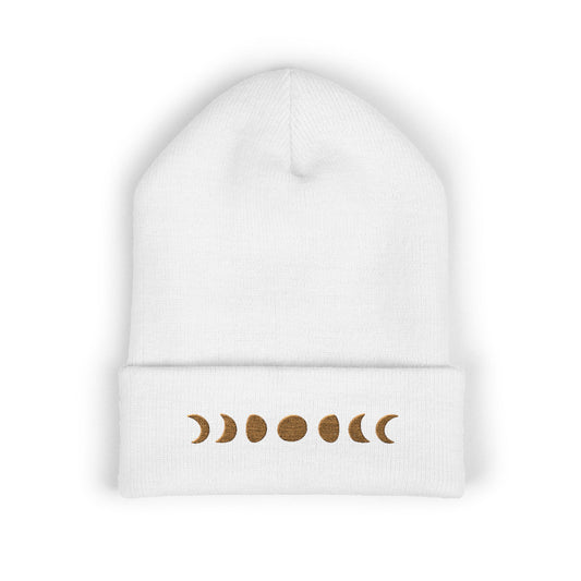 Moon Phase Embroidered Cuffed Beanie - Cozy Winter Hat, Gifts for Her, Astrology Merchandise, Holiday Accessories, Fashion Statement