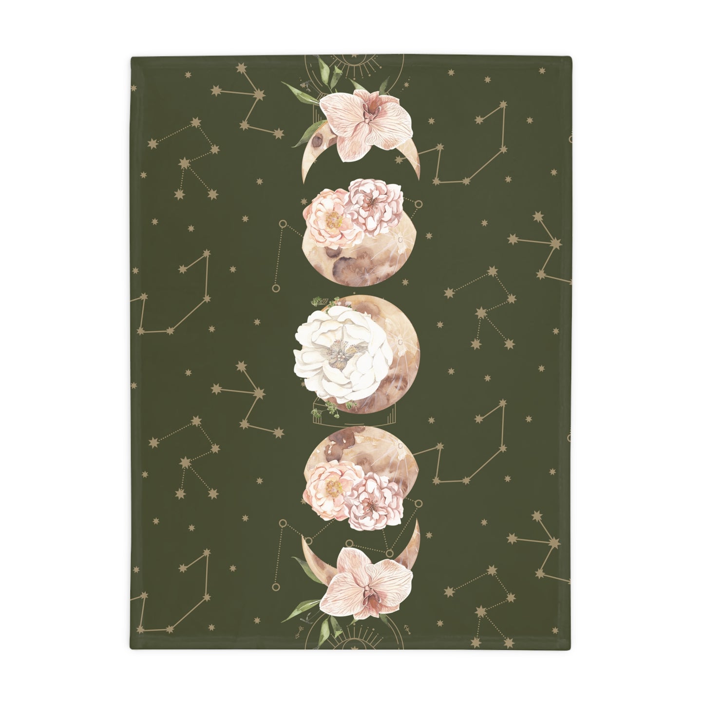 Celestial Floral Fleece Blanket, Cozy Throw for Astrology Lovers, Moon Phases Blanket, Boho Decor, Gift for Her