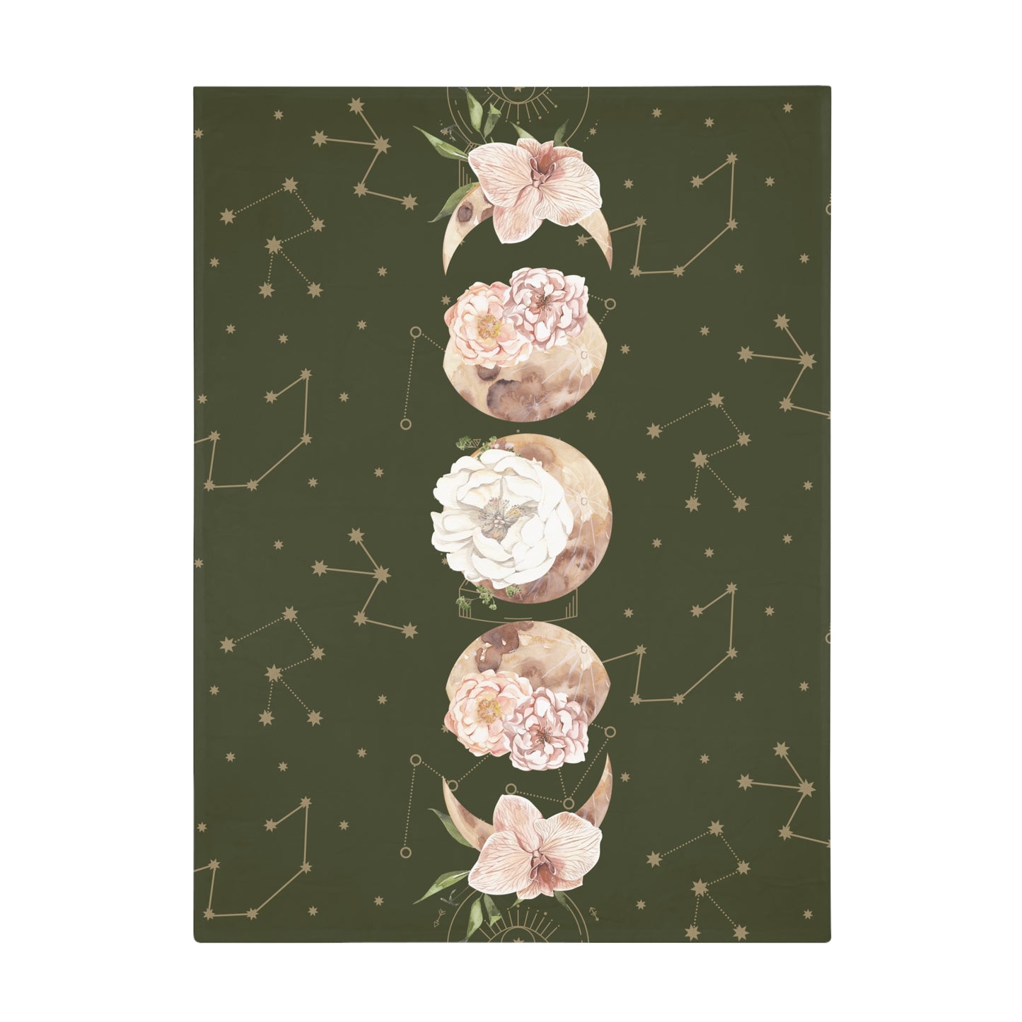 Celestial Floral Fleece Blanket, Cozy Throw for Astrology Lovers, Moon Phases Blanket, Boho Decor, Gift for Her